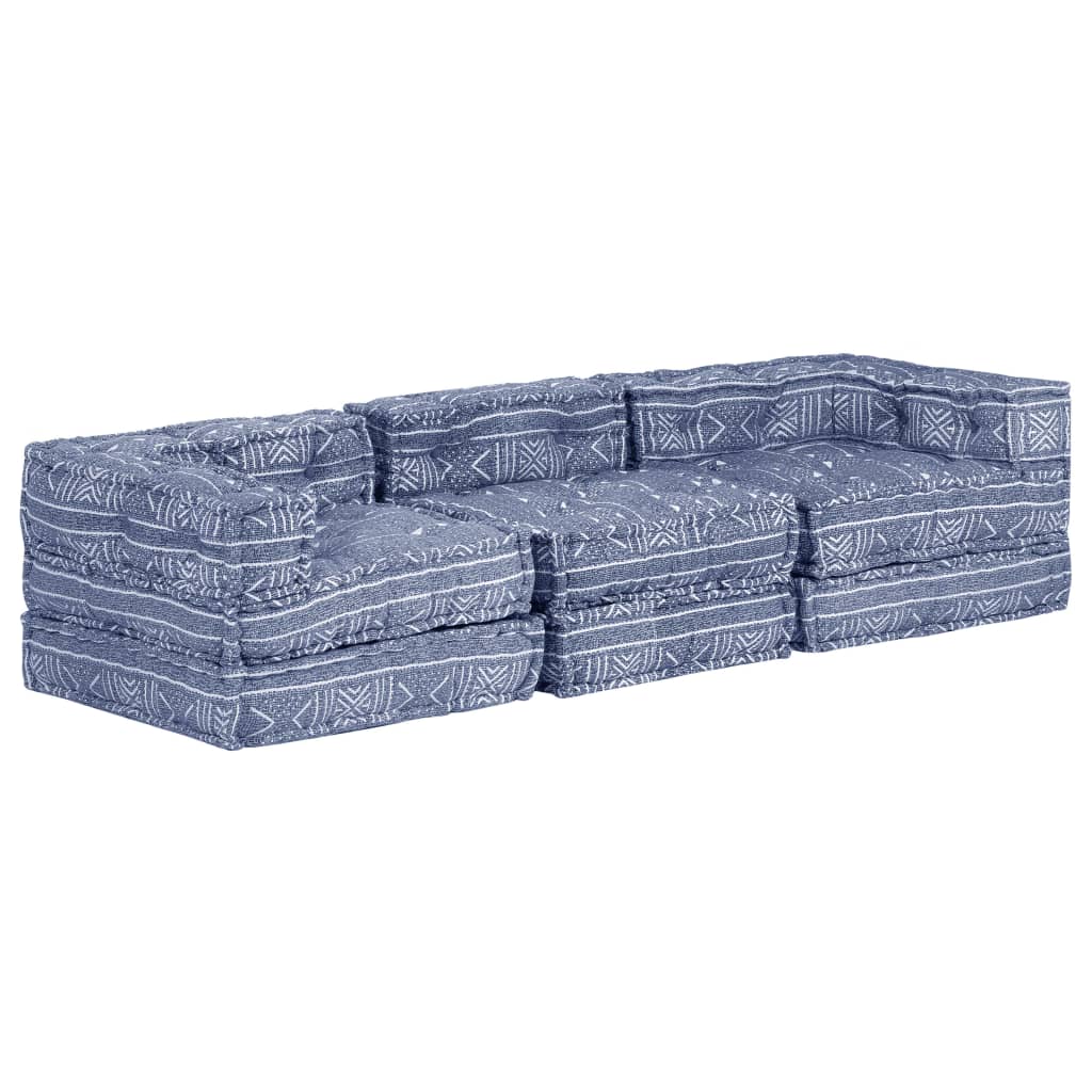 Indigo Fabric 3-Seater Modular Pouf