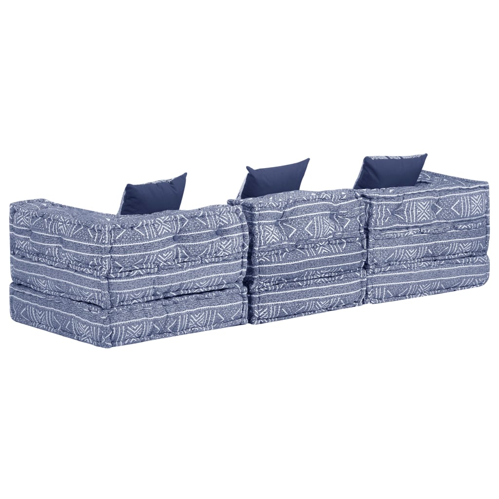 Indigo Fabric 3-Seater Modular Pouf