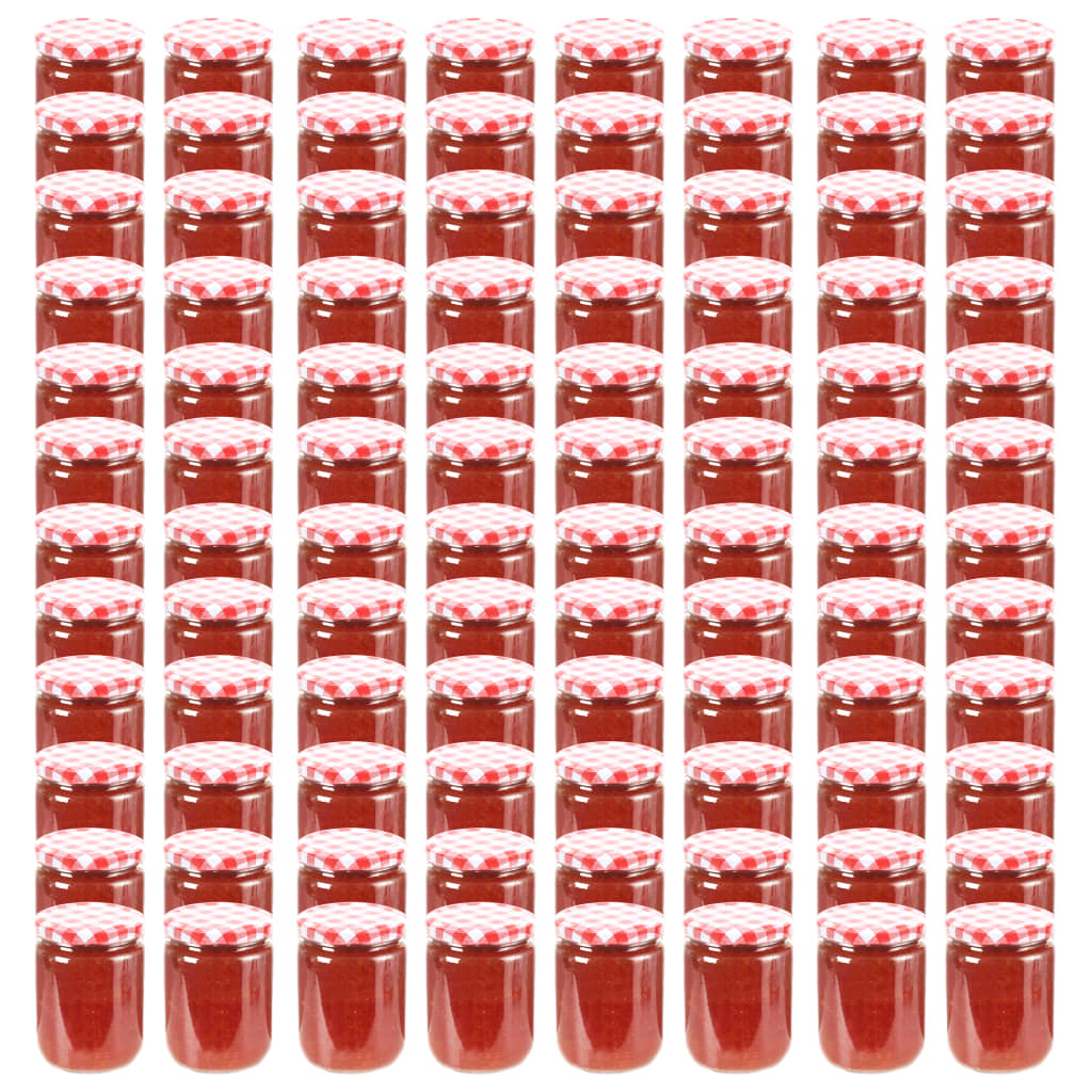 Pots à confiture Couvercle blanc et rouge 96 pcs Verre 230 ml