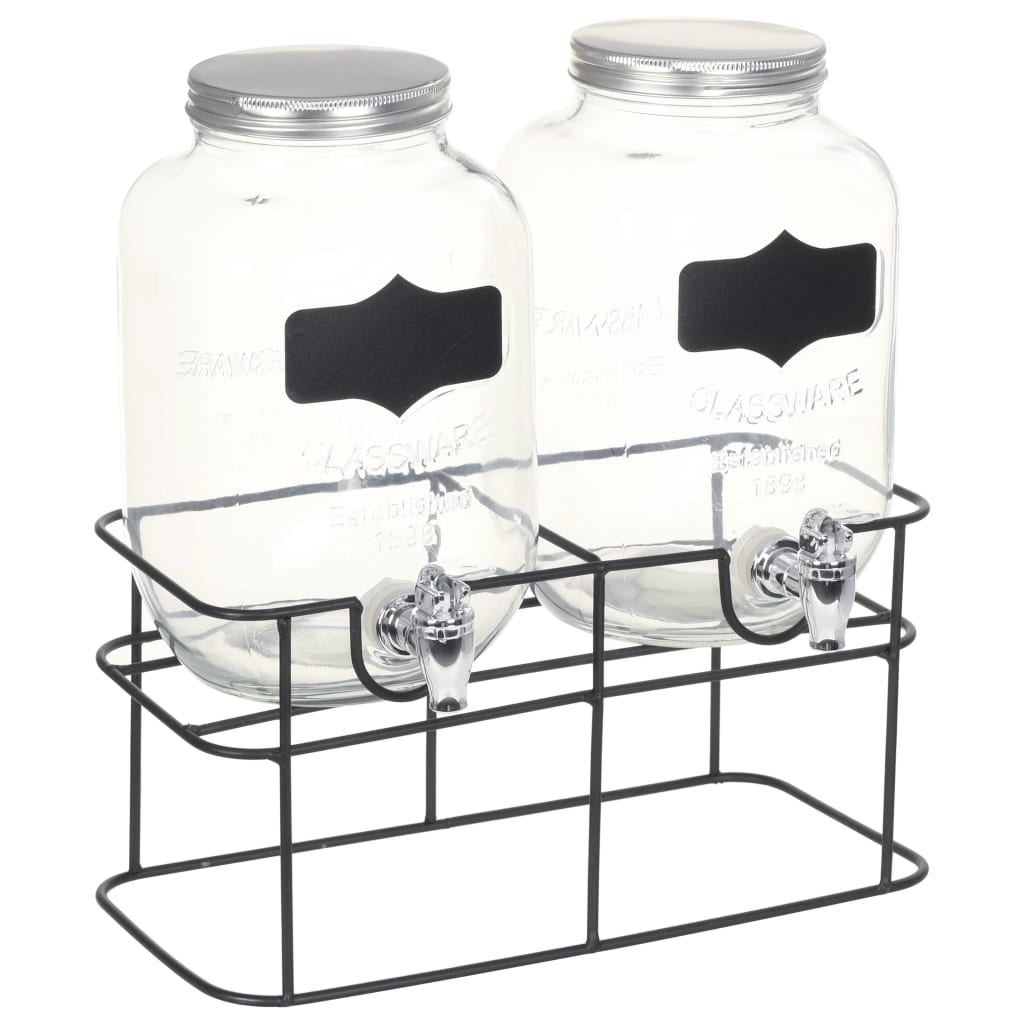 2 pcs Distributeurs de boissons avec support 2 x 4 L Verre