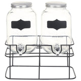 2 pcs Drinks Dispensers with Stand 2 x 4 L Glass