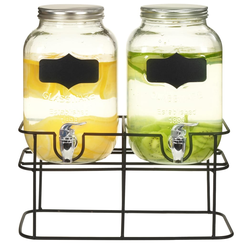 2 pcs Drinks Dispensers with Stand 2 x 4 L Glass