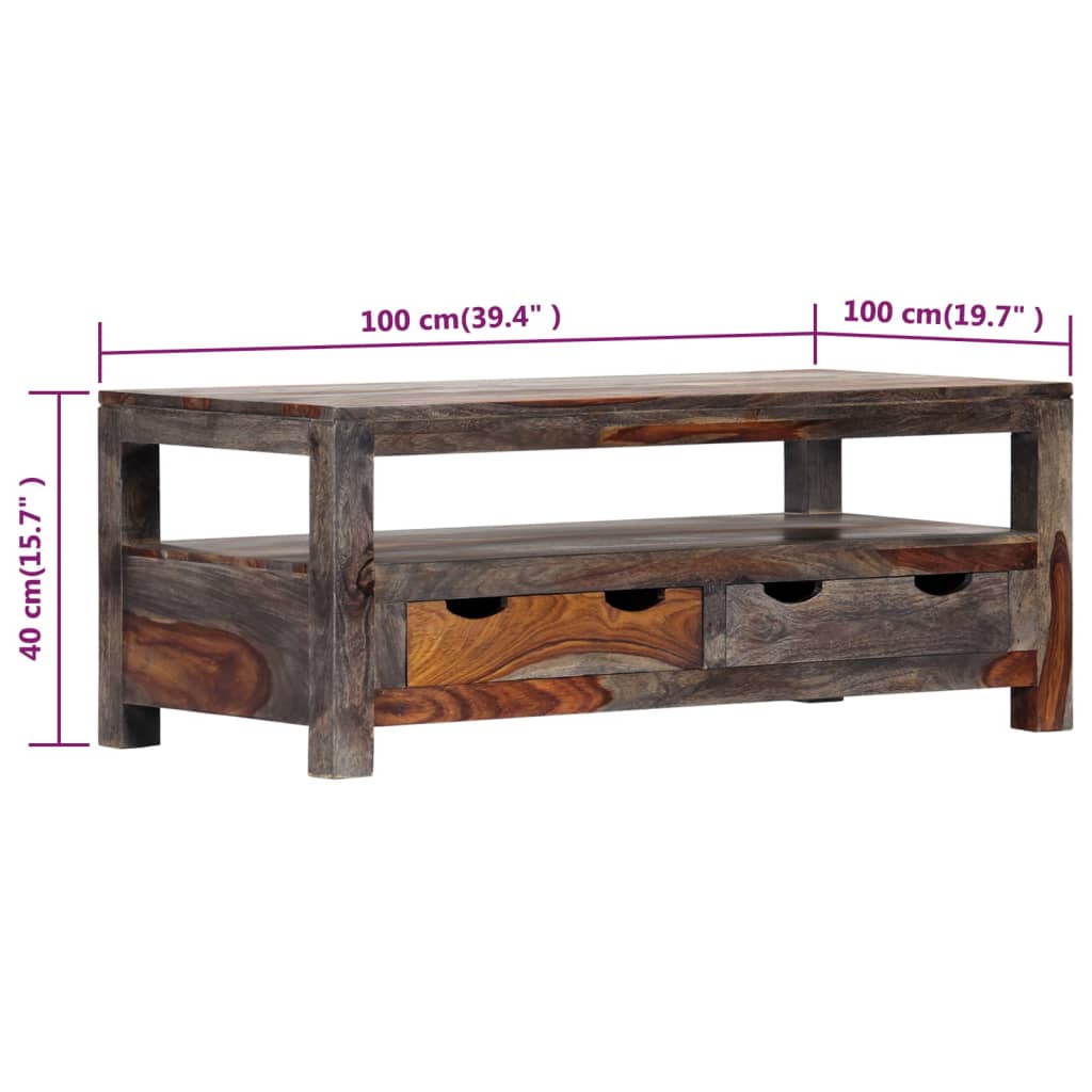 Table basse Gris 100x50x40 cm Bois massif