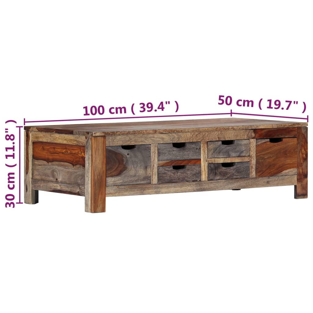 Table basse Gris 100x50x30 cm Bois massif