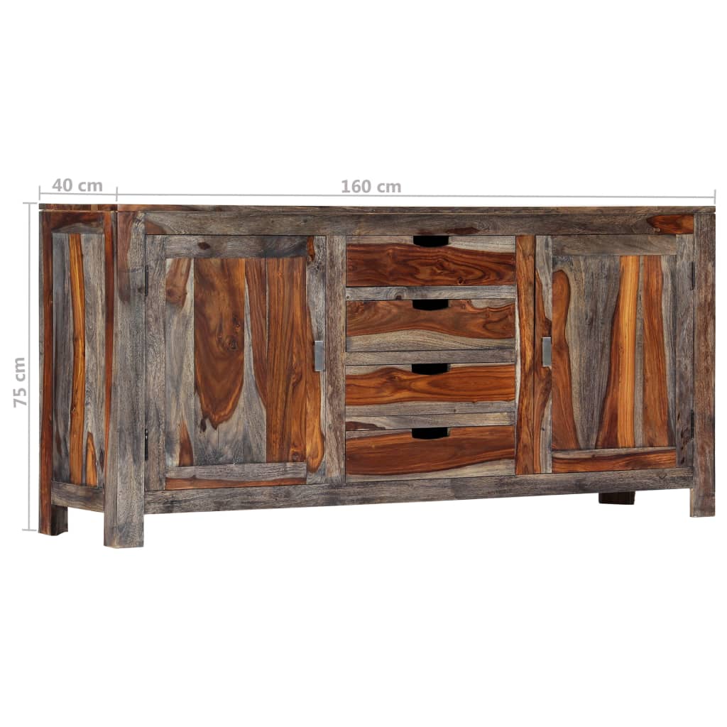 Graues Sideboard 160x40x75 cm aus massivem Palisanderholz