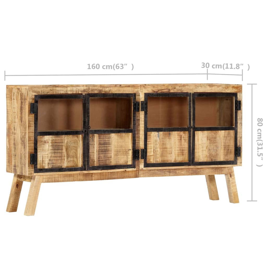 Buffet Marron et noir 160x30x80 cm Bois de manguier solide brut