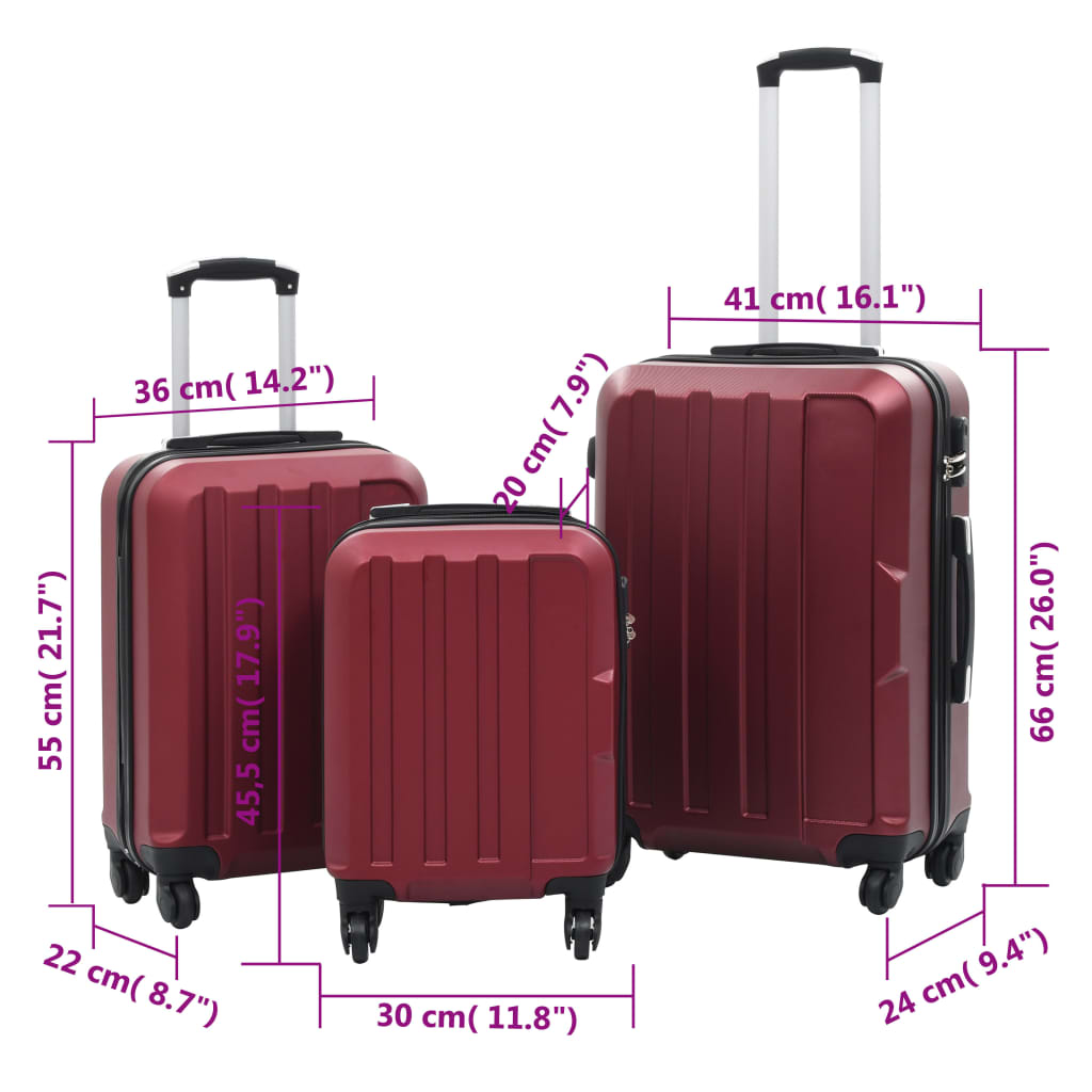 Valise rigide 3 pcs Rouge bordeaux ABS