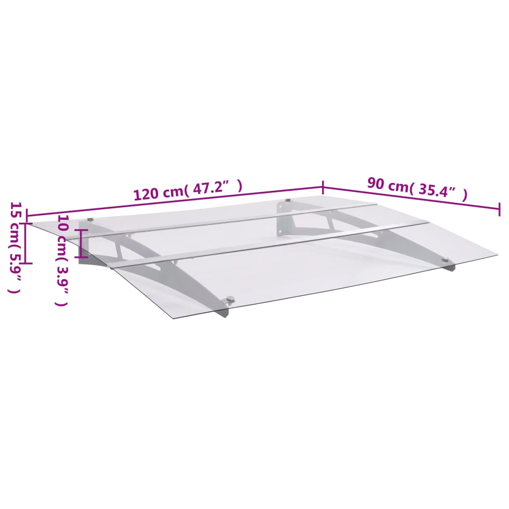 Silberne und transparente Türmarkise 120x90 cm aus Polycarbonat