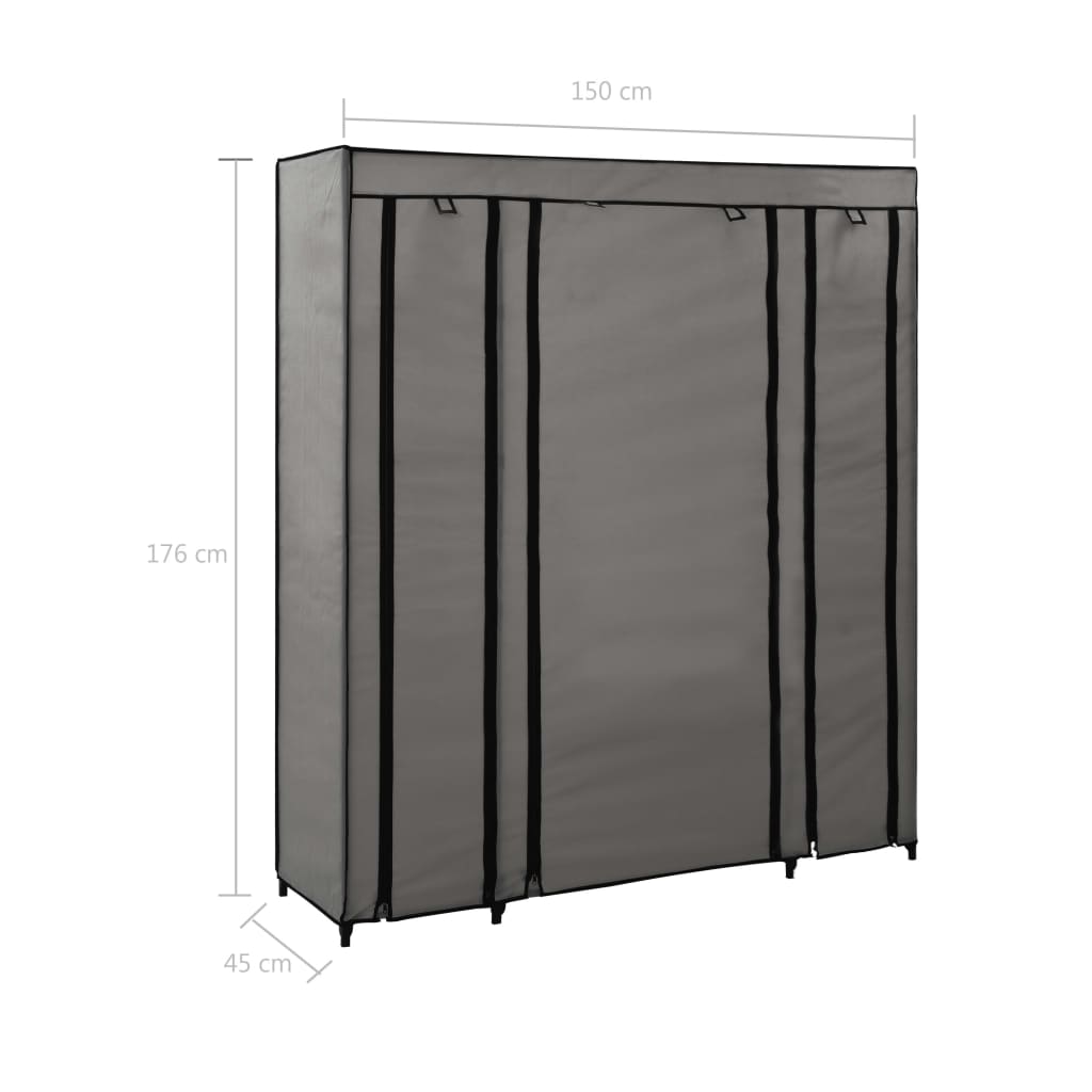 Armoire avec compartiments et tiges Gris 150x45x176 cm Tissu