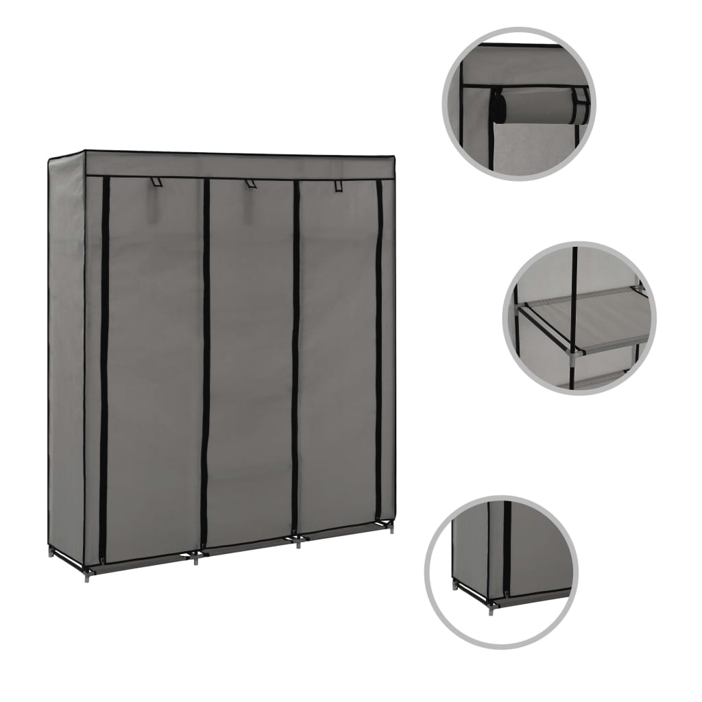 Armoire avec compartiments et barres Gris 150x45x175 cm Tissu