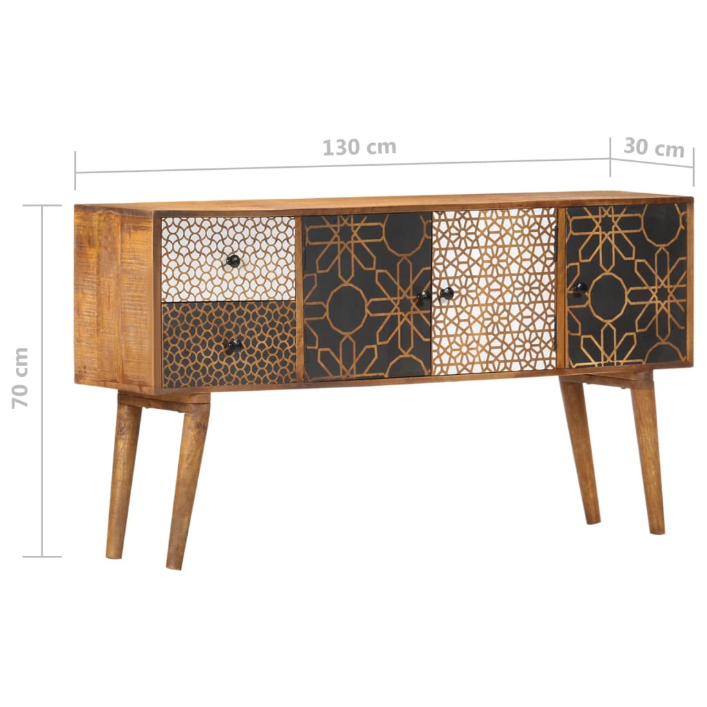 Buffet avec motif imprimé 130x30x70 cm Bois de manguier massif