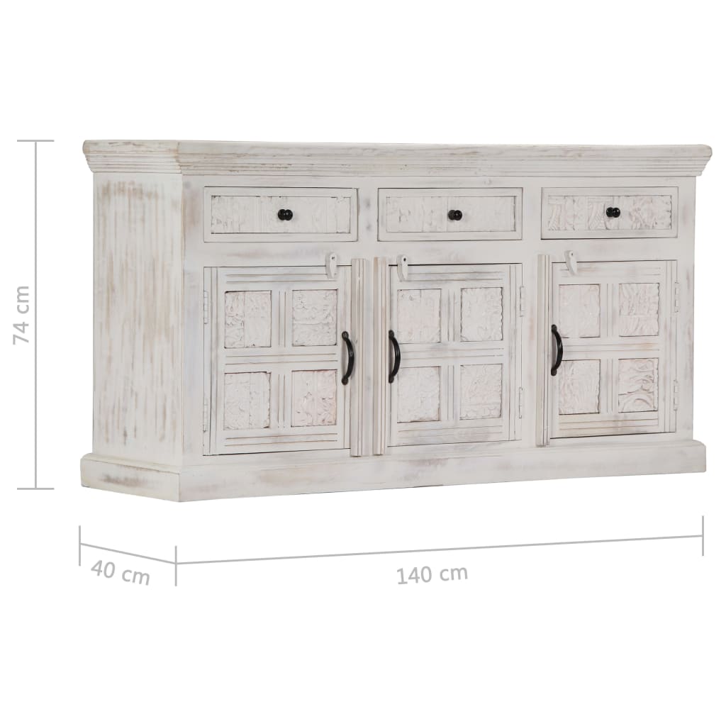 Buffet Blanc 140x40x74 cm Bois de manguier massif