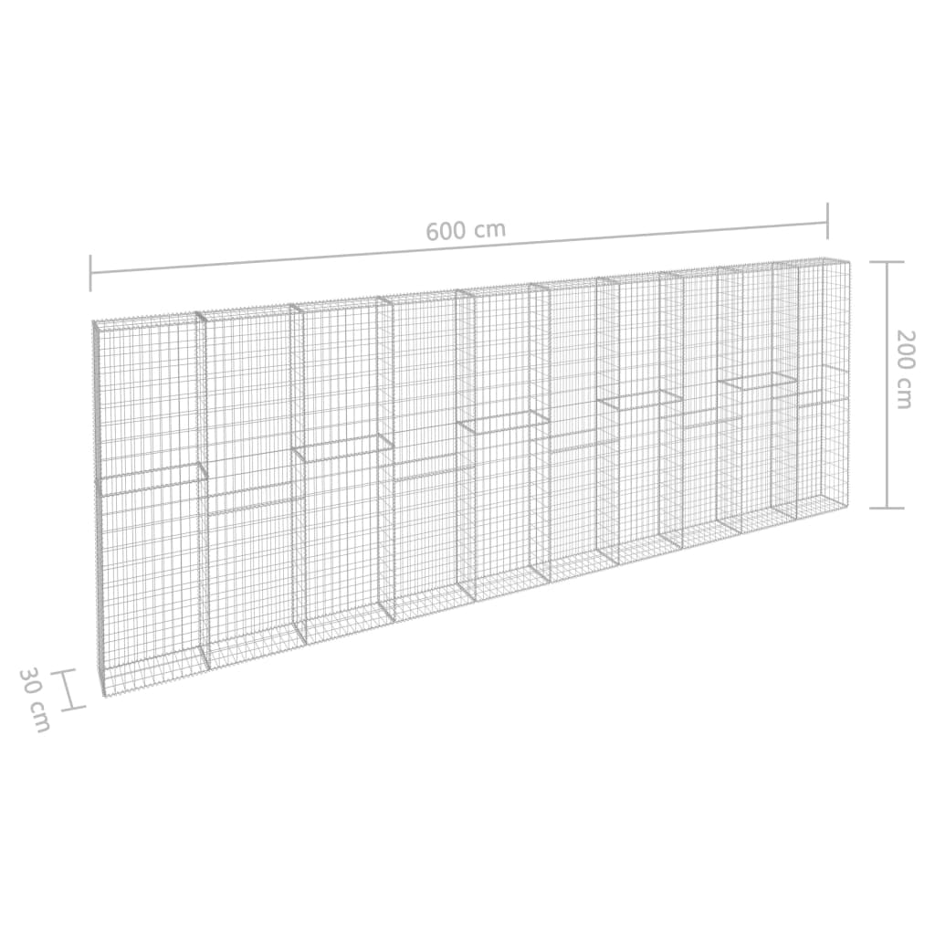 Mur à gabion avec couvercles Acier galvanisé 600x30x200 cm