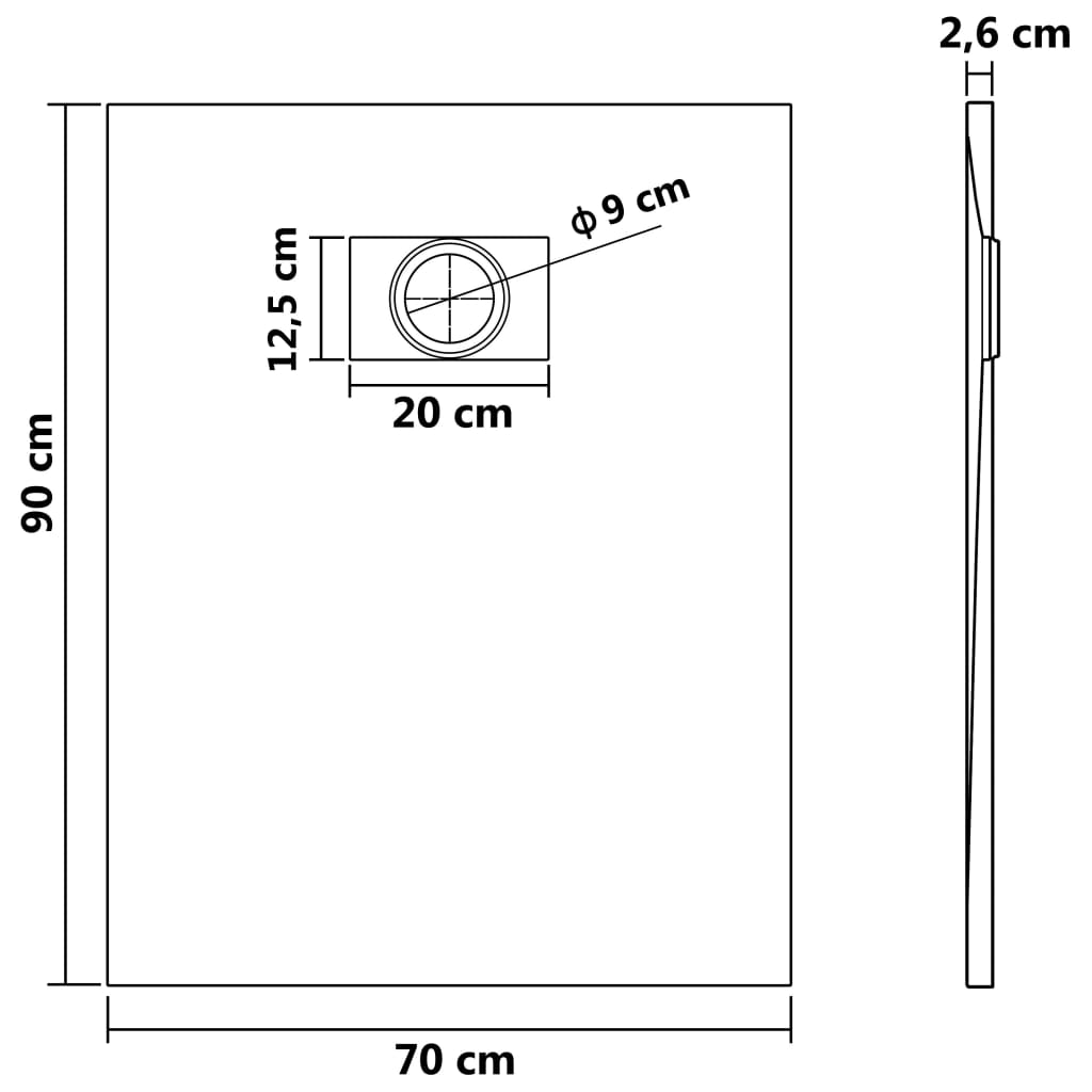 Duschwanne SMC Schwarz 90 x 70 cm