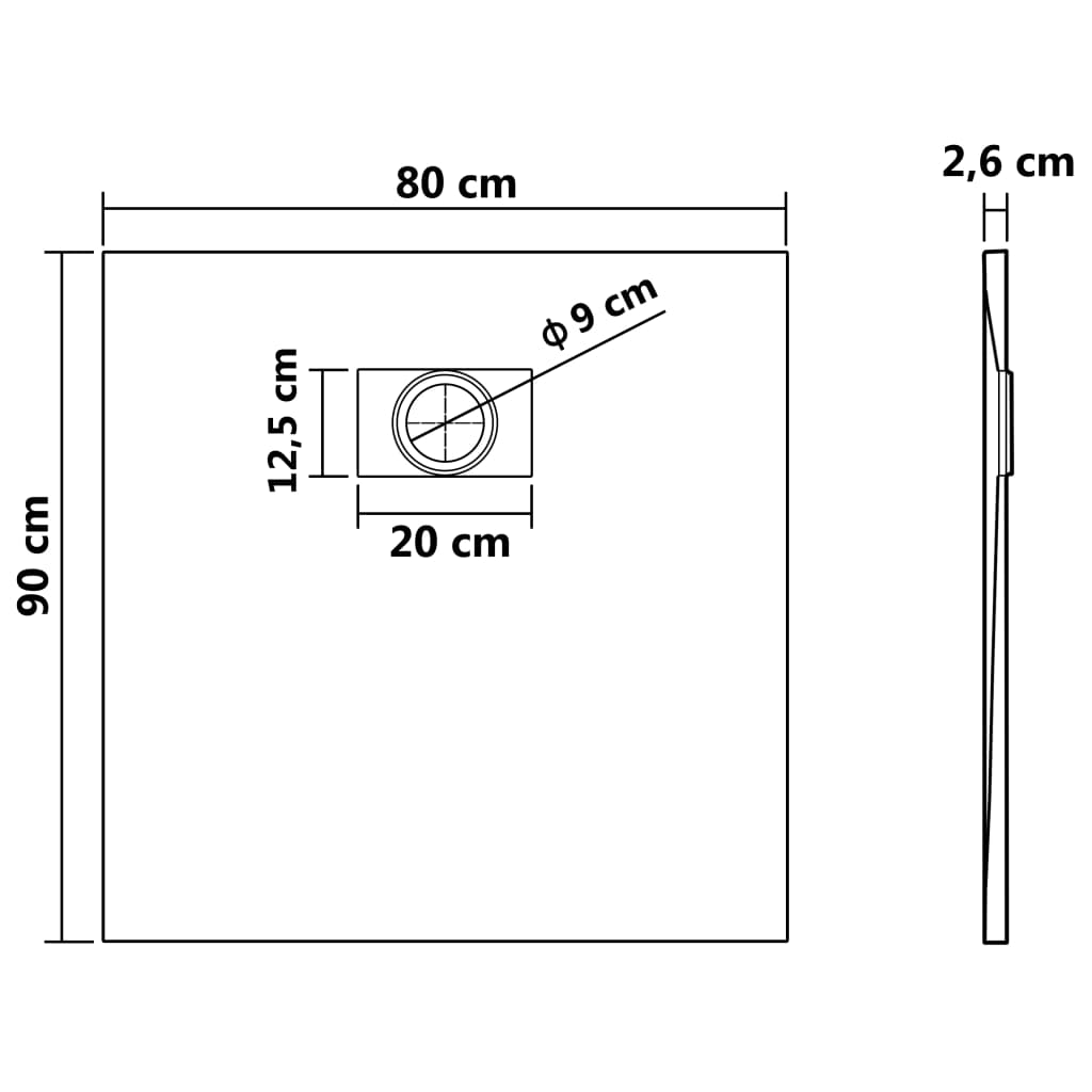 Duschwanne SMC Schwarz 90 x 80 cm