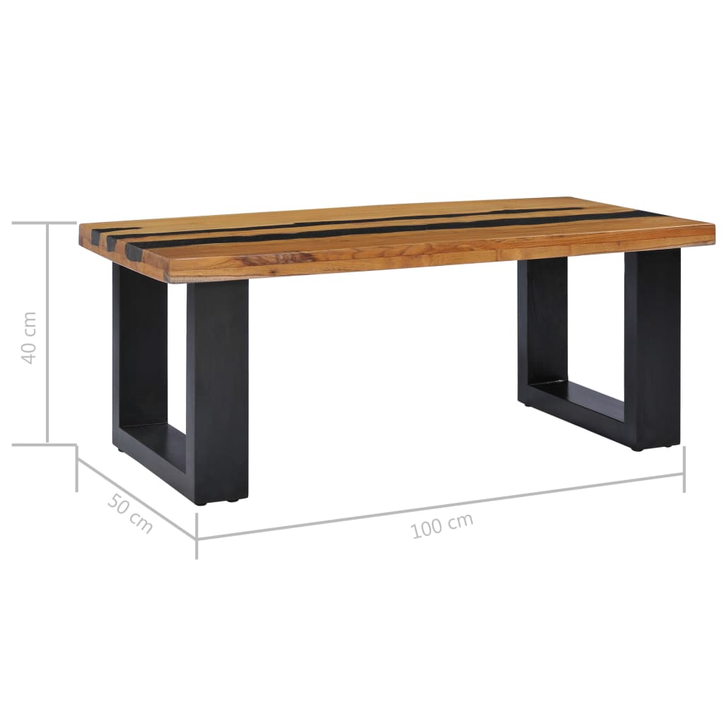 Table basse 100x50x40 cm Bois de teck massif et pierre de lave