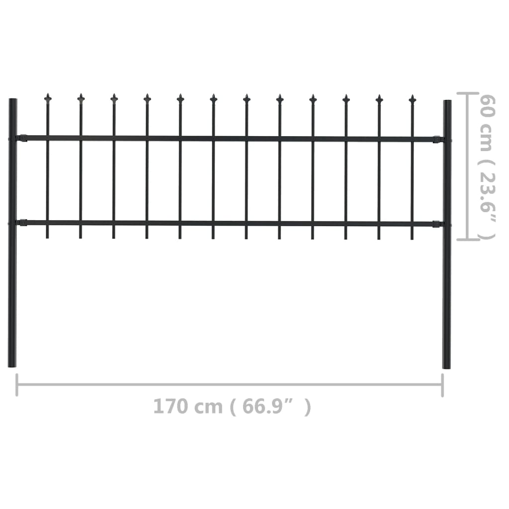 Clôture de jardin avec dessus en lance Acier 1,7 x 0,6 m Noir