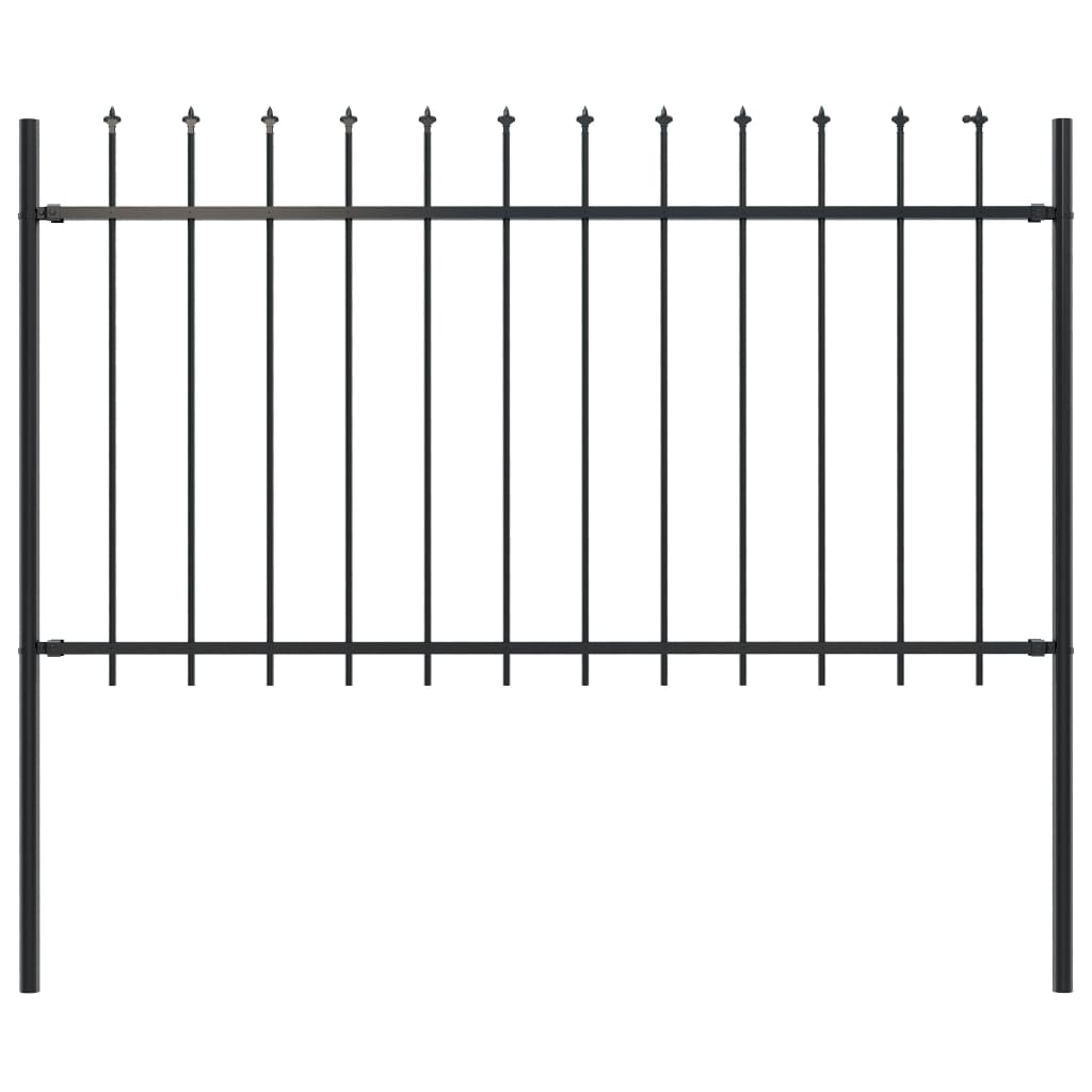 Garden Fence with Spear Top Steel 1.7 x 1 m Black