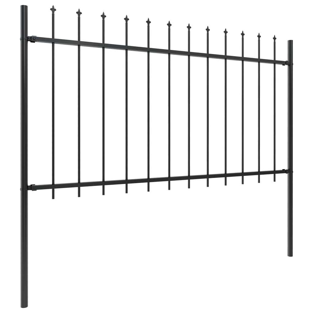 Garden Fence with Spear Top Steel 1.7 x 1 m Black