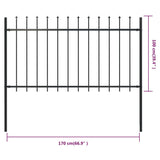 Garden Fence with Spear Top Steel 1.7 x 1 m Black