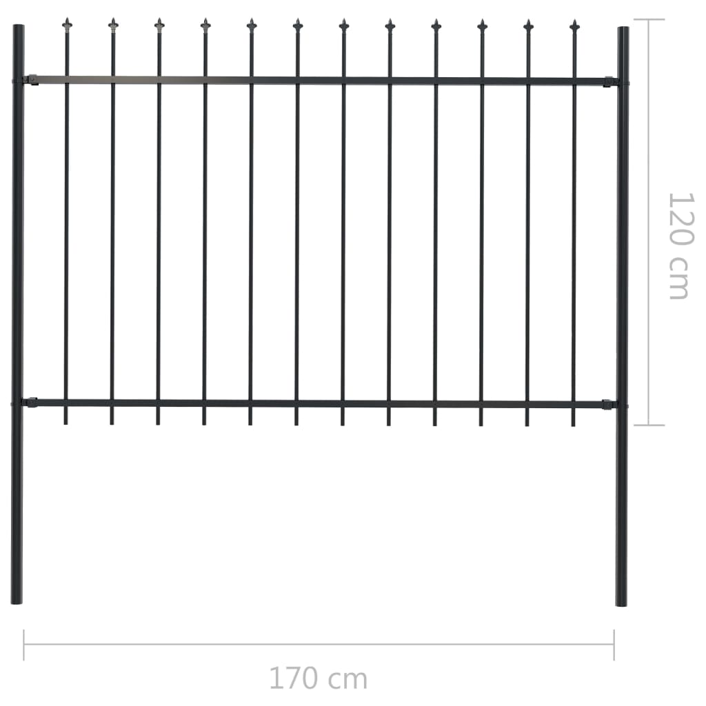 Clôture de jardin avec dessus en lance Acier 1,7 x 1,2 m Noir