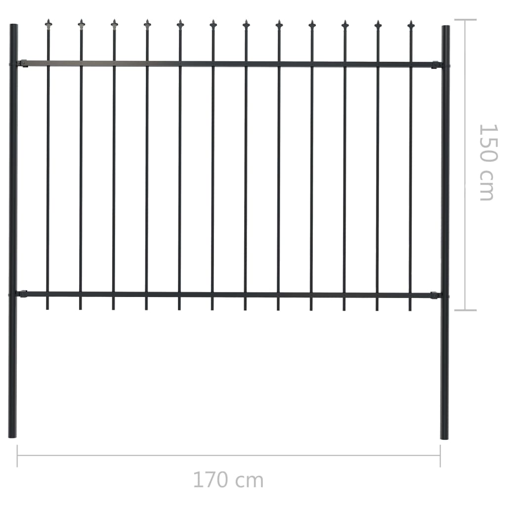 Garden Fence with Spear Top Steel 1.7 x 1.5 m Black