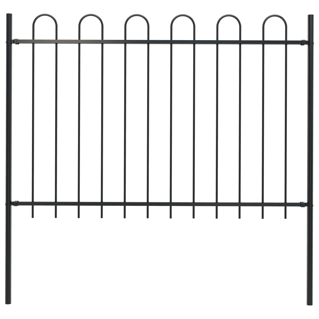 Garden Fence with Hoop Top Steel 1.7m Black