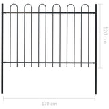 Garden Fence with Hoop Top Steel 1.7m Black