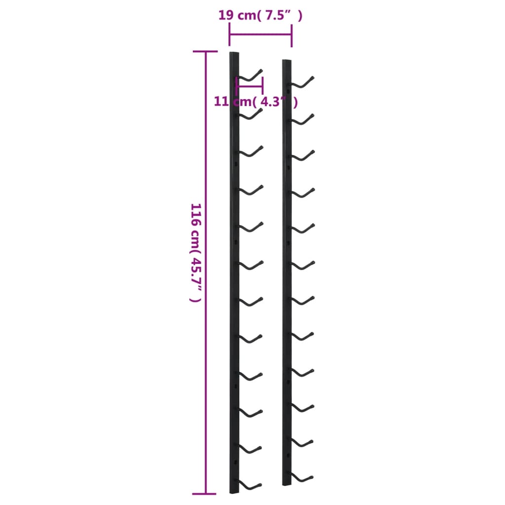 Wall mounted bottle rack for 12 bottles Black Iron