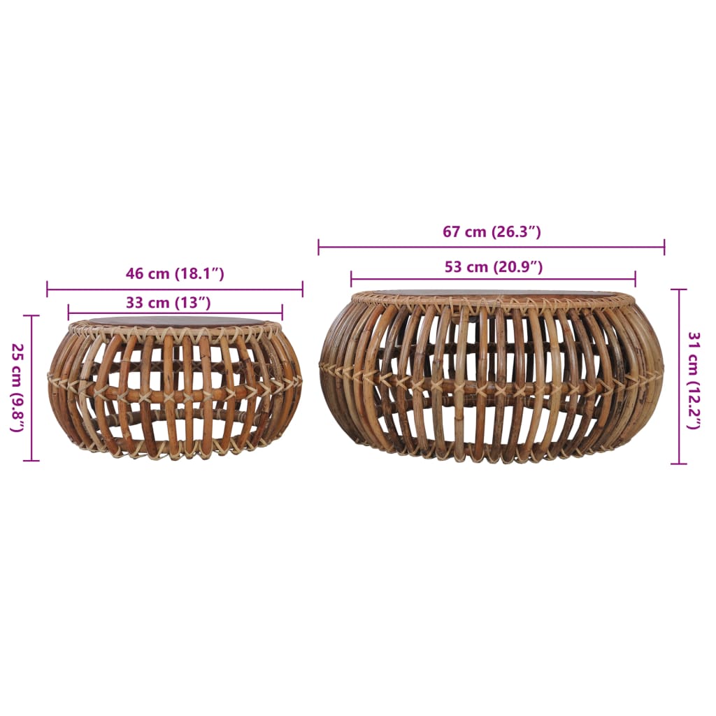 Tables basses 2 pcs Rotin naturel