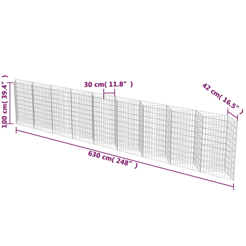 Gabion wall Galvanized steel 630x30x100 cm