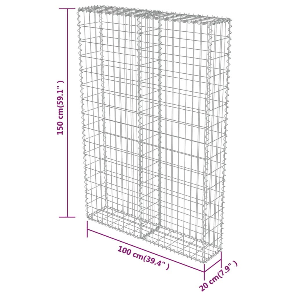 Mur à gabion avec couvercles Acier galvanisé 100x20x150 cm