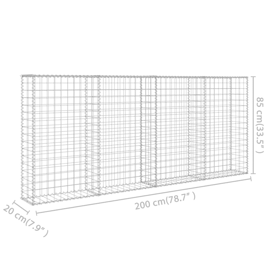 Mur à gabion avec couvercles Acier galvanisé 200 x 20 x 85 cm