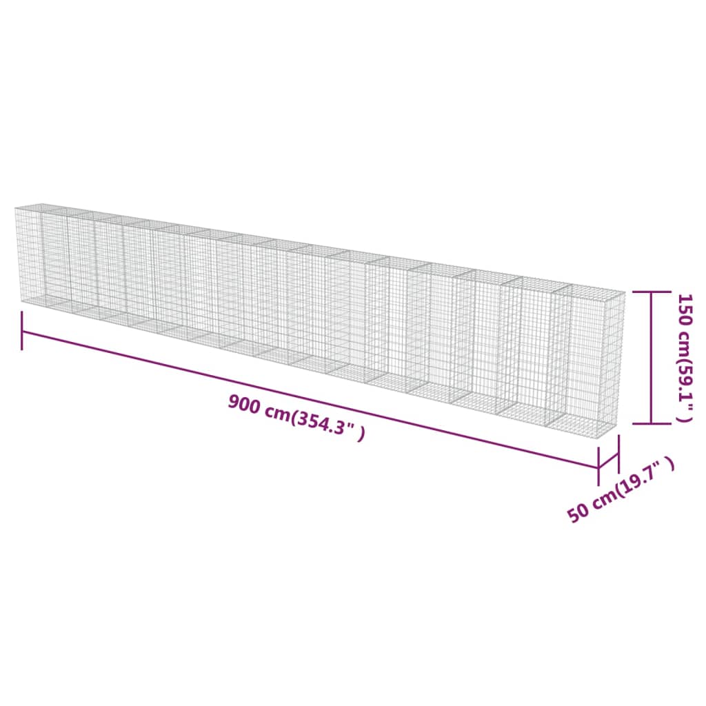 Gabion wall with covers Galvanized steel 900 x 50 x 150 cm