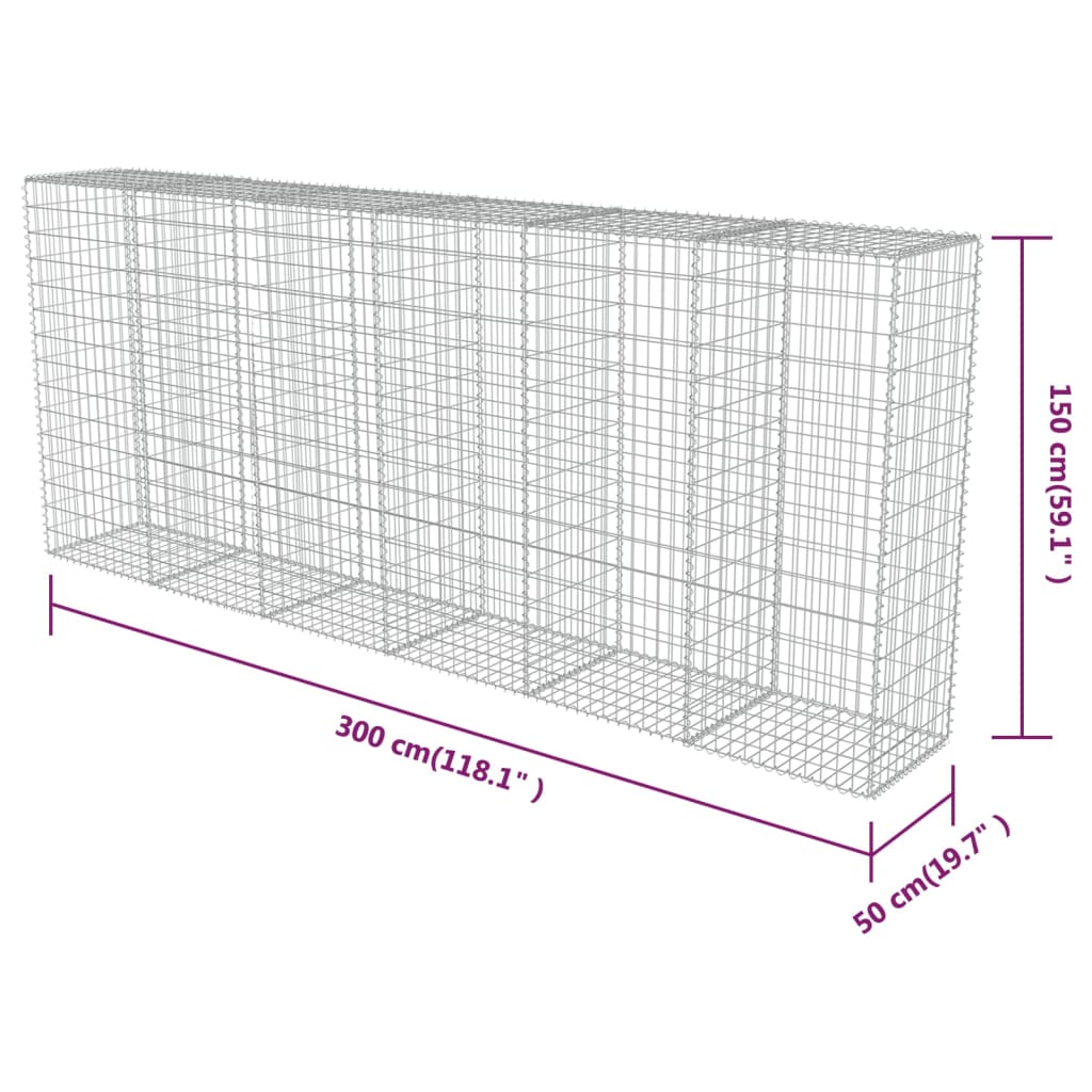 Mur en gabion avec couvercles Acier galvanisé 300 x 50 x 150 cm