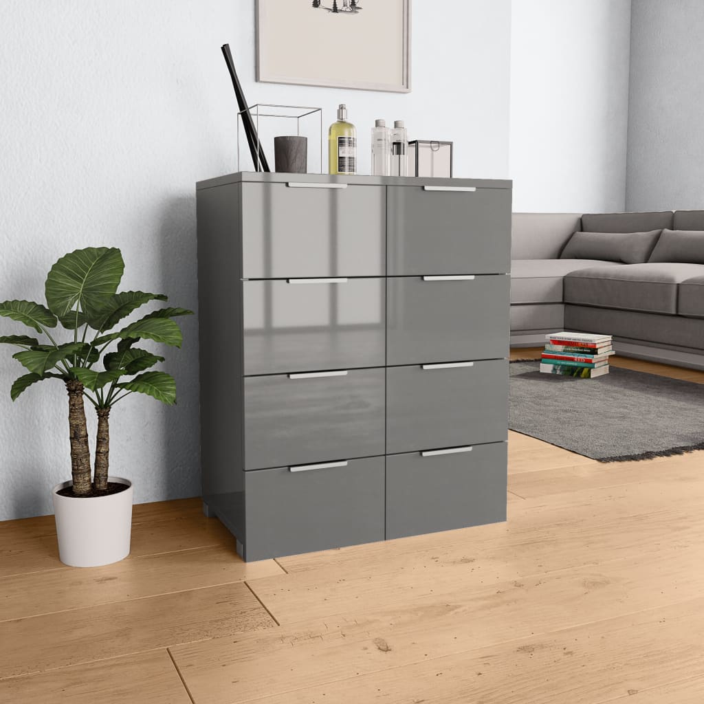 Sideboard Glossy Grey 60x35x80 cm Engineered Wood