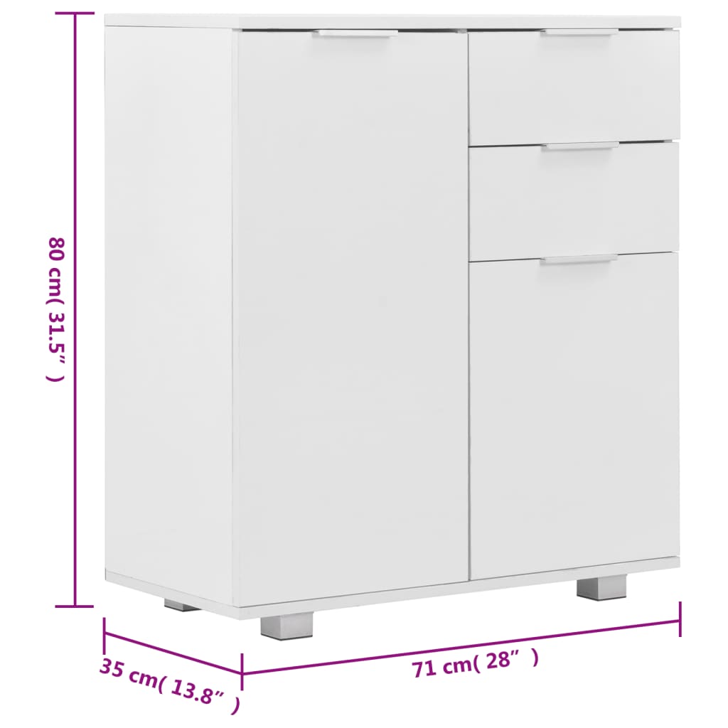 Sideboard Glossy white 71 x 35 x 80 cm Engineered wood