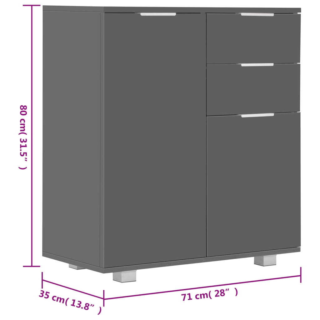 Sideboard Glossy Grey 71x35x80 cm Engineered Wood