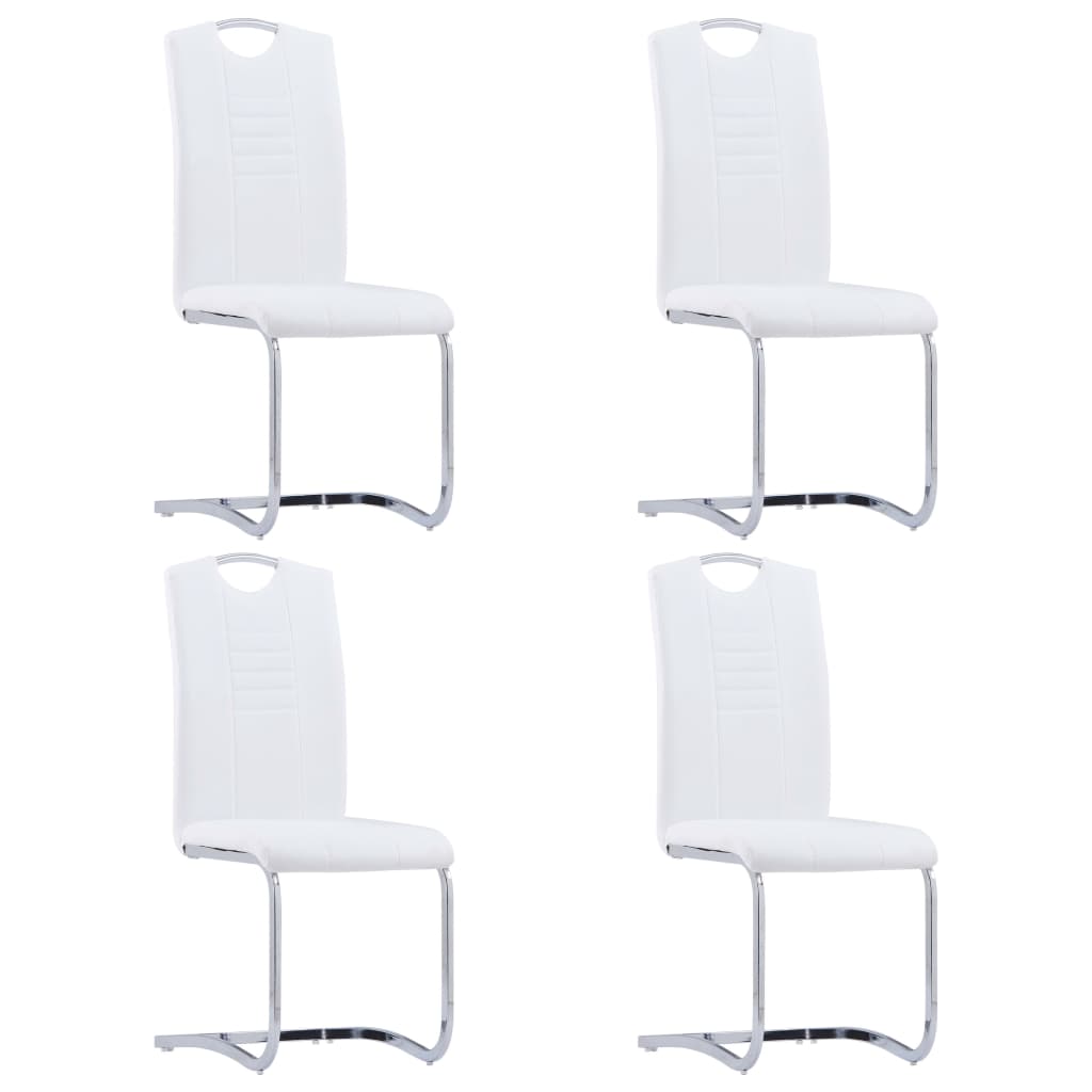 Cantilever dining chairs set of 4 white faux leather