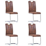 Cantilever Dining Chairs Set of 4 Brown Faux Leather Suede