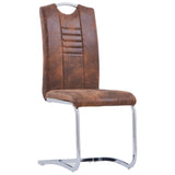 Cantilever Dining Chairs Set of 4 Brown Faux Leather Suede