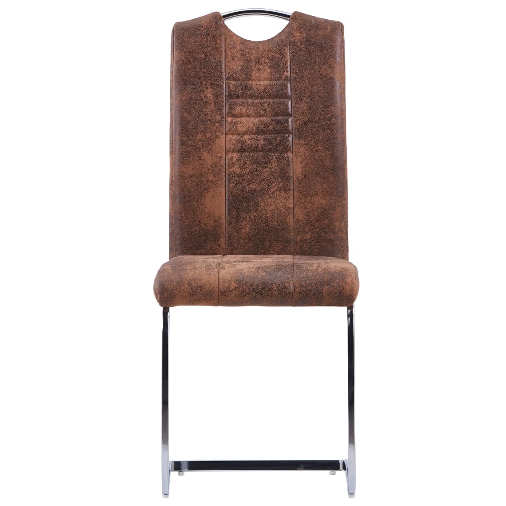 Cantilever Dining Chairs Set of 4 Brown Faux Leather Suede