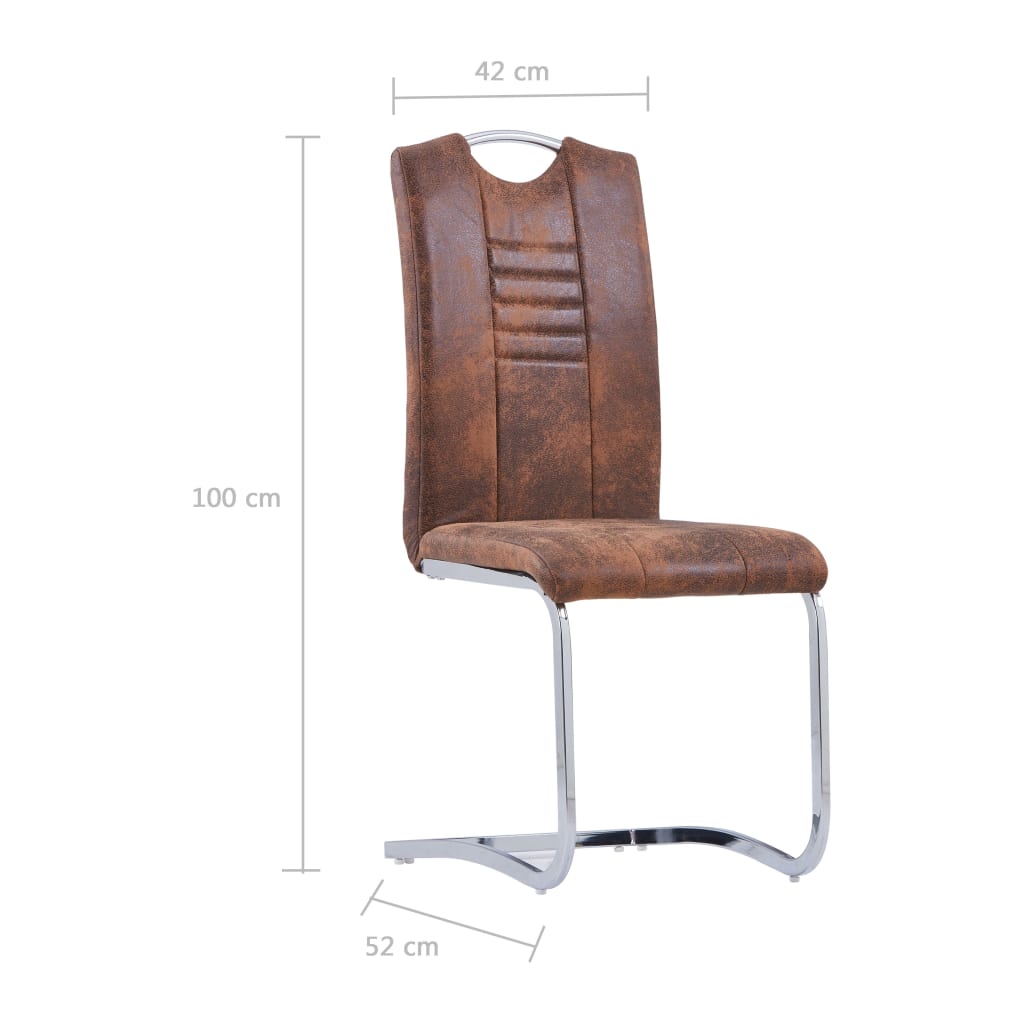 Cantilever Dining Chairs Set of 4 Brown Faux Leather Suede