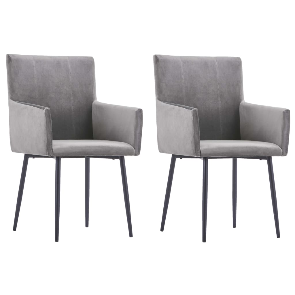 Chaises à manger avec accoudoirs lot de 2 gris velours