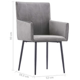 Chaises à manger avec accoudoirs lot de 2 gris velours