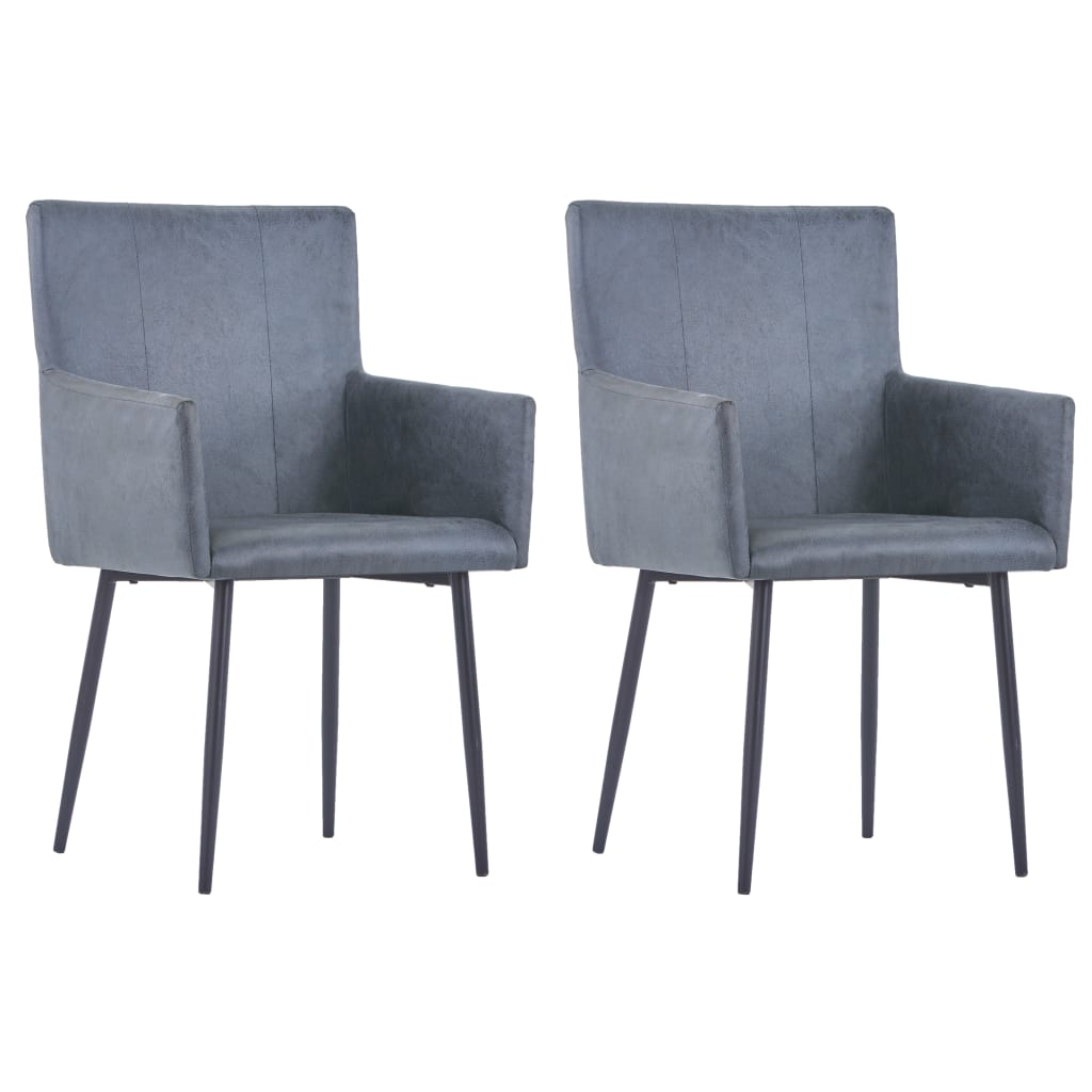 Chaises à manger et accoudoirs lot de 2 gris similicuir daim