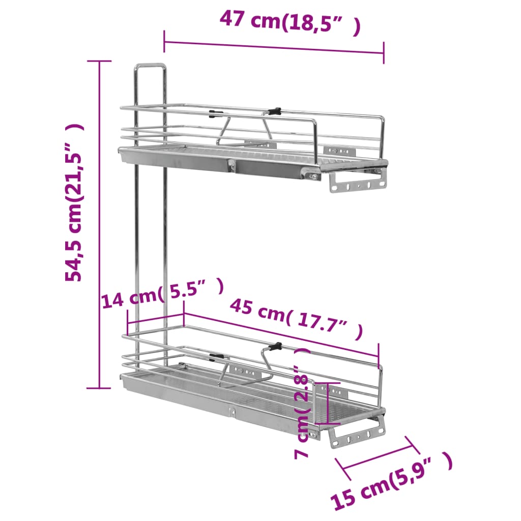 2-tier metal kitchen basket 47x15x54.5 cm