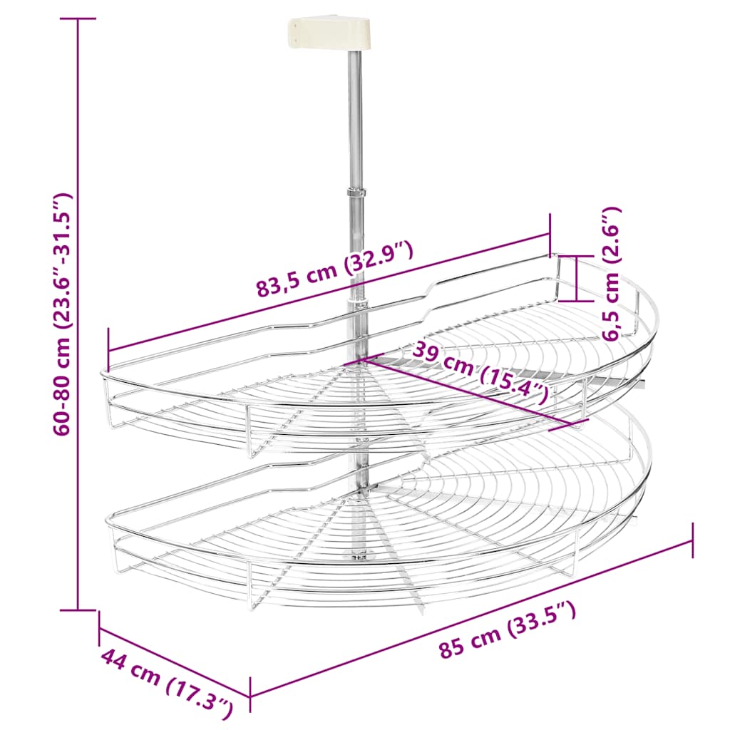 2-tier metal kitchen basket 180 degrees 85x44x80 cm