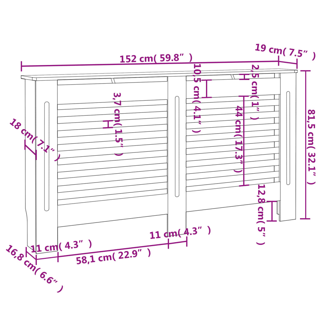 Cache-radiateur Blanc 152x19x81,5 cm MDF