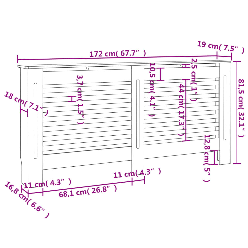 Cache-radiateur Blanc 172x19x81,5 cm MDF